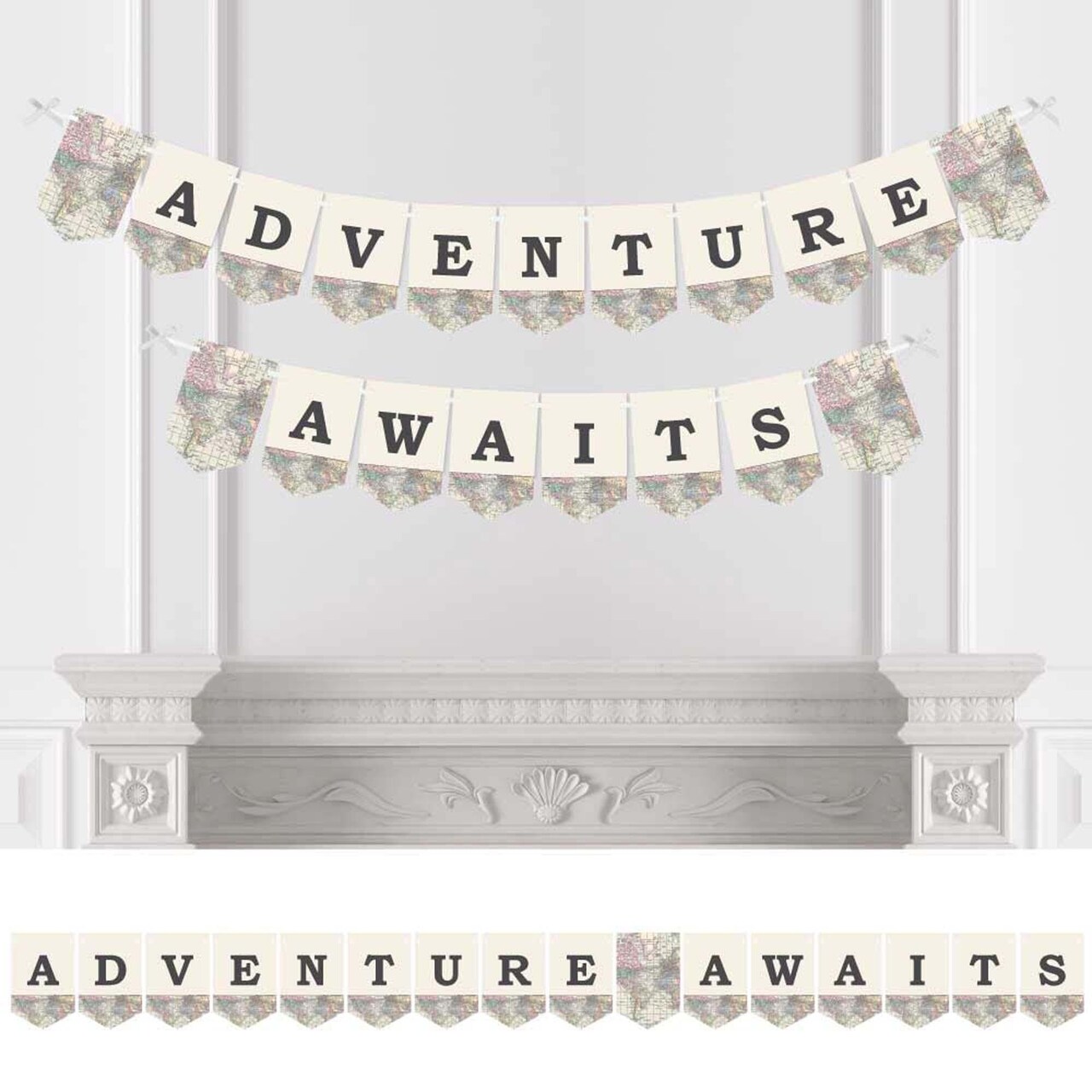 Big Dot of Happiness World Awaits - Travel Themed Party Bunting Banner - Map Party Decorations - Adventure Awaits